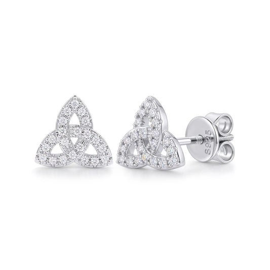 Iced Out Moissanite Celtic Trinity Knot Stud Earrings