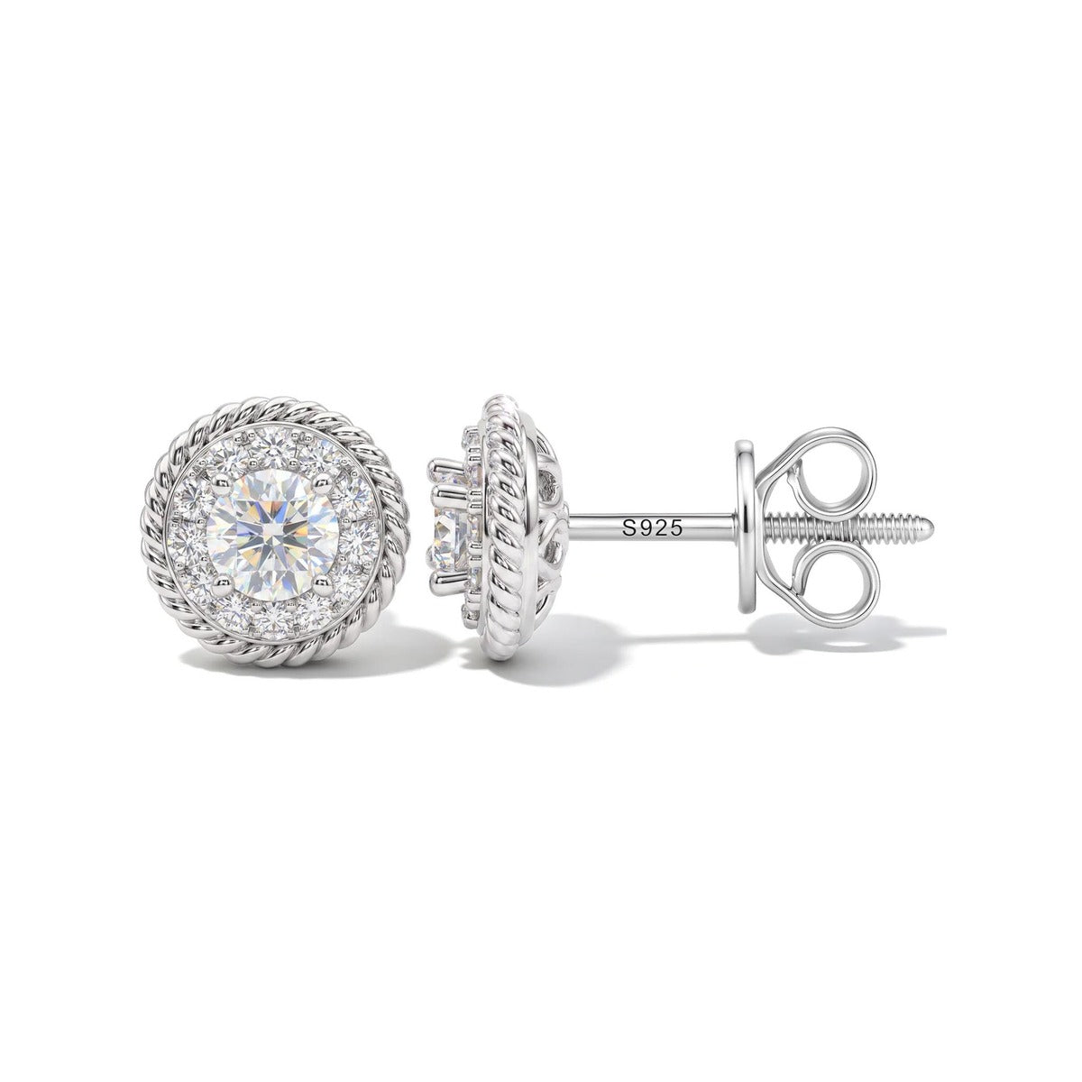 7mm Round Cut Moissanite Halo Stud Earrings