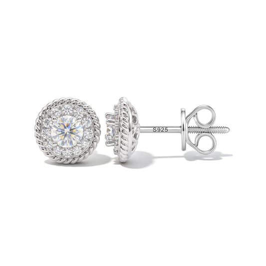 7mm Round Cut Moissanite Halo Stud Earrings