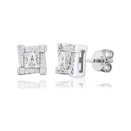 8mm Iced Out Moissanite Letter A Square Stud Earrings for Men