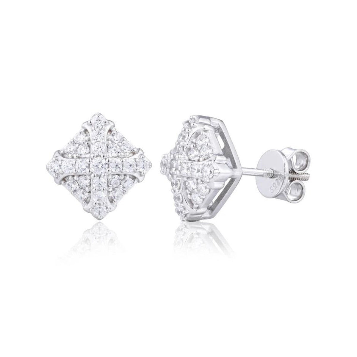 Iced Out Moissanite Cross Stud Earrings for Men