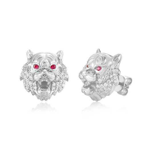 Moissanite Tiger Head Stud Earrings for Men