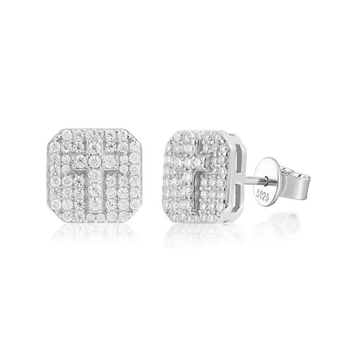 Moissanite Square Cross Stud Earrings