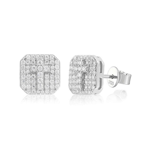 Moissanite Square Cross Stud Earrings