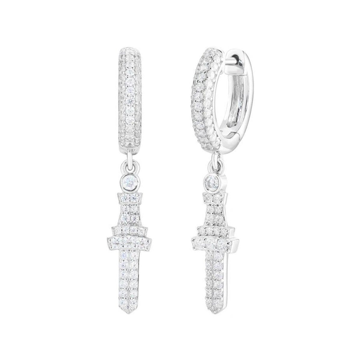 Iced Out Moissanite Cross Drop Huggie Earrings for Men