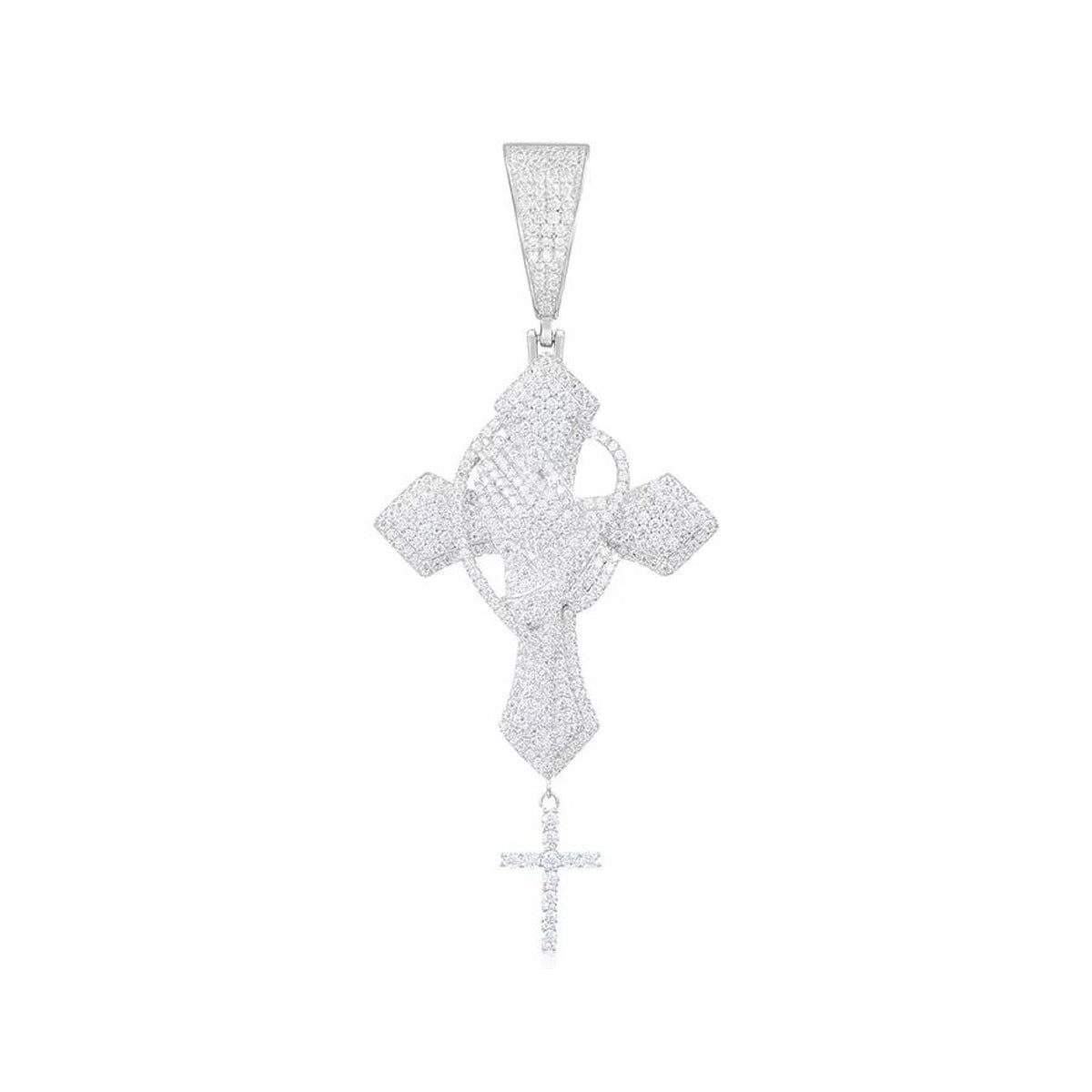 Iced Out Moissanite Praying Hands Cross Pendant Necklace for Men