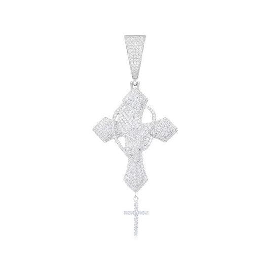 Iced Out Moissanite Praying Hands Cross Pendant Necklace for Men