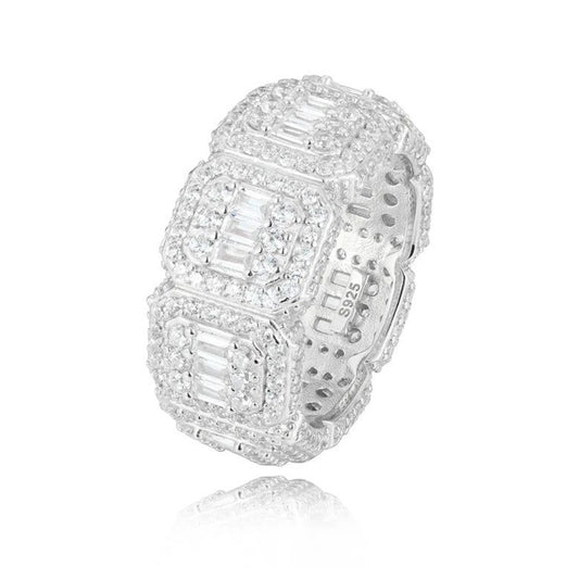 Iced Out Moissanite Wide Band Ring