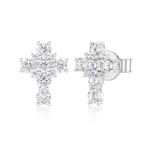 Iced Out Cross Stud Earrings for Men