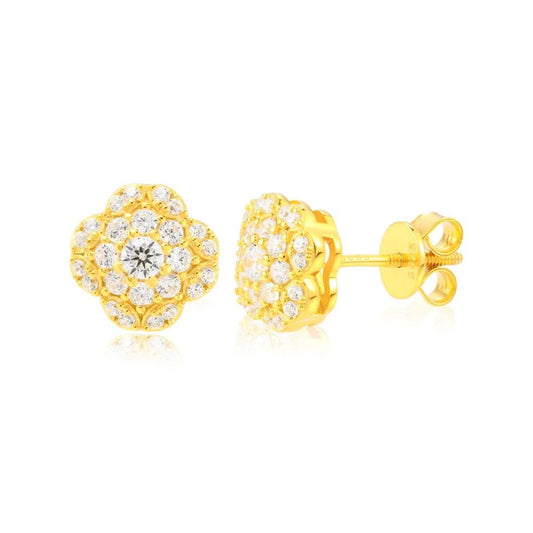 Moissanite Clover Cluster Stud Earrings