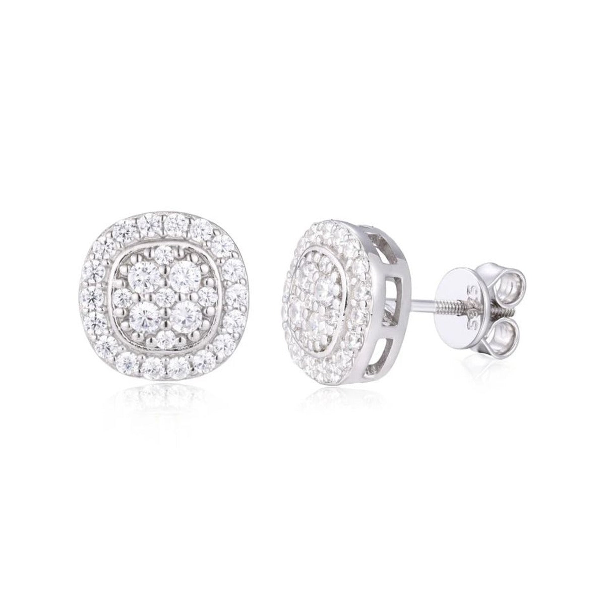Moissanite Round Cluster Screw Back Stud Earrings