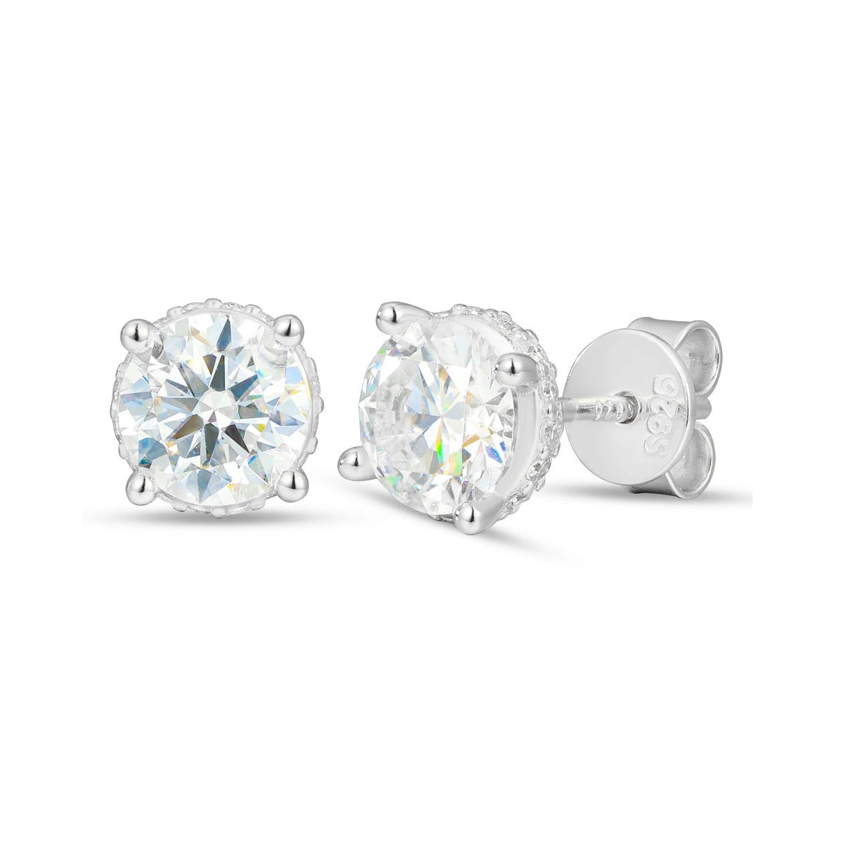 Round Cut Moissanite Four Claw Stud Earrings