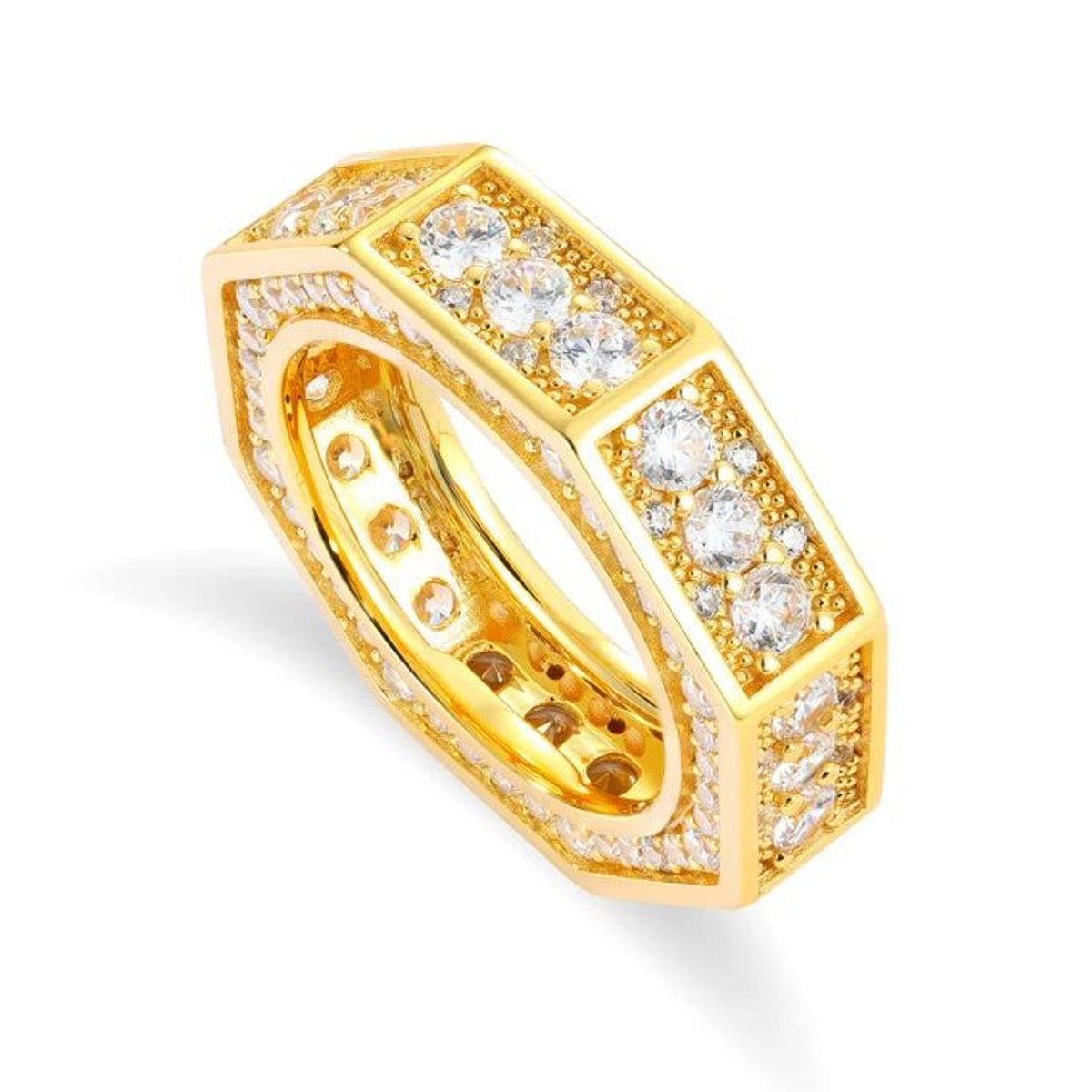 Iced Out Faceted Band Ring for Men