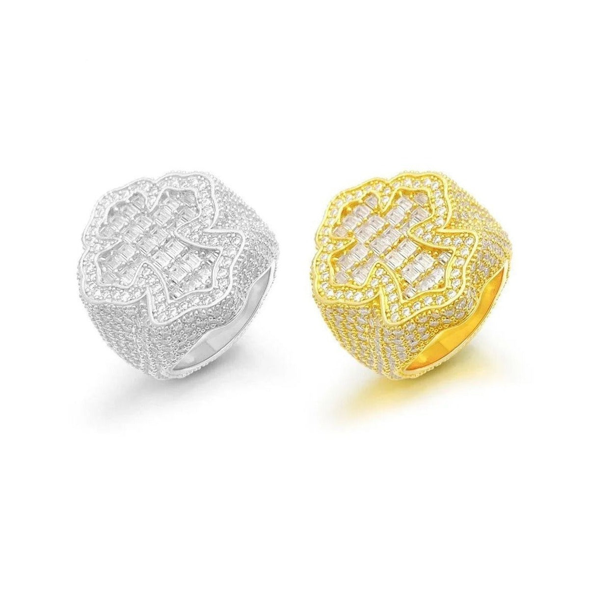 Iced Out Baguette Cross Ring for Men