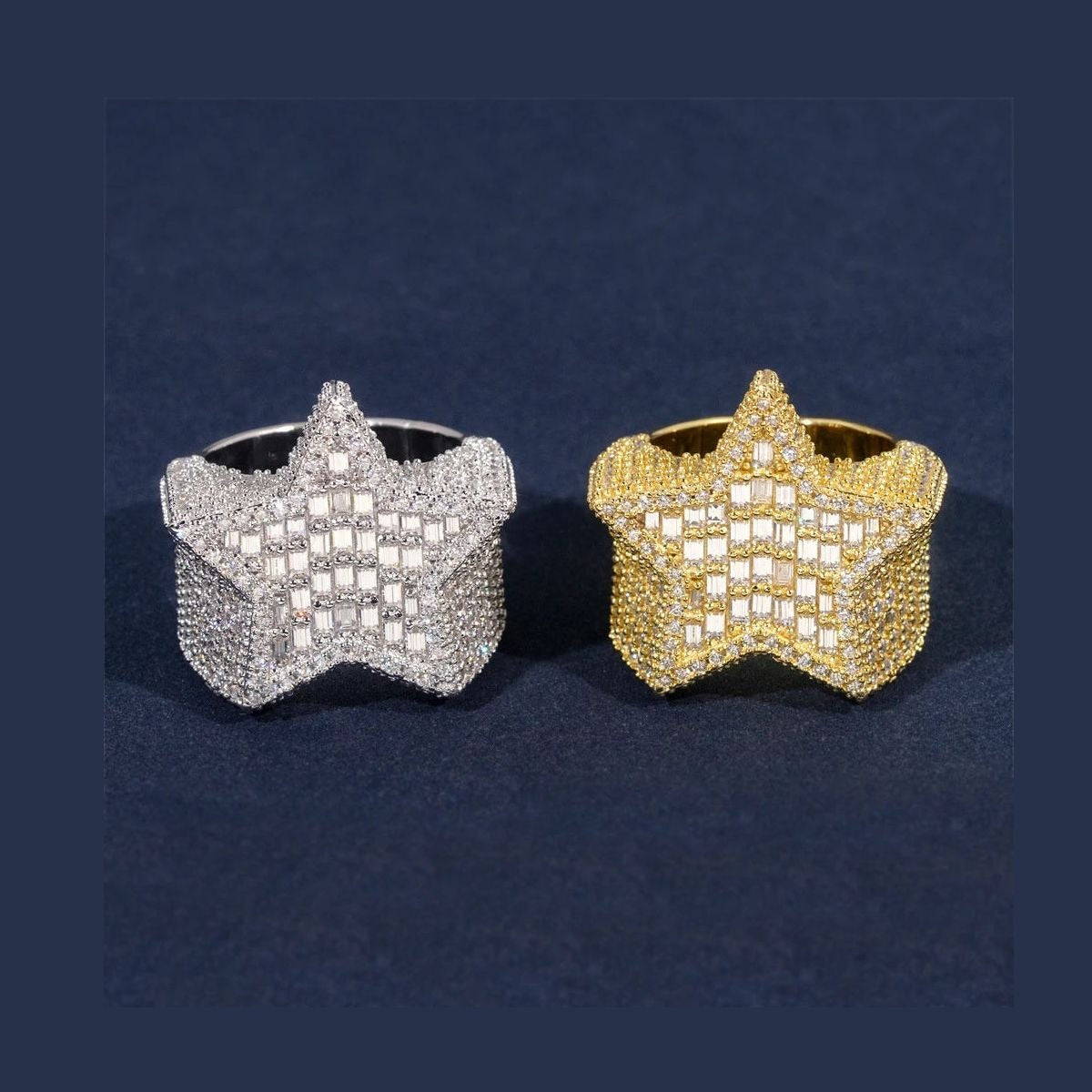 Iced Out Baguette Star Ring for Men