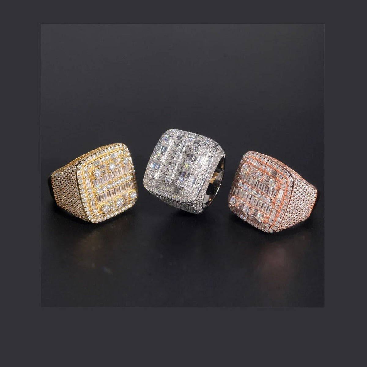 Iced Out Baguette Square Signet Ring for Men