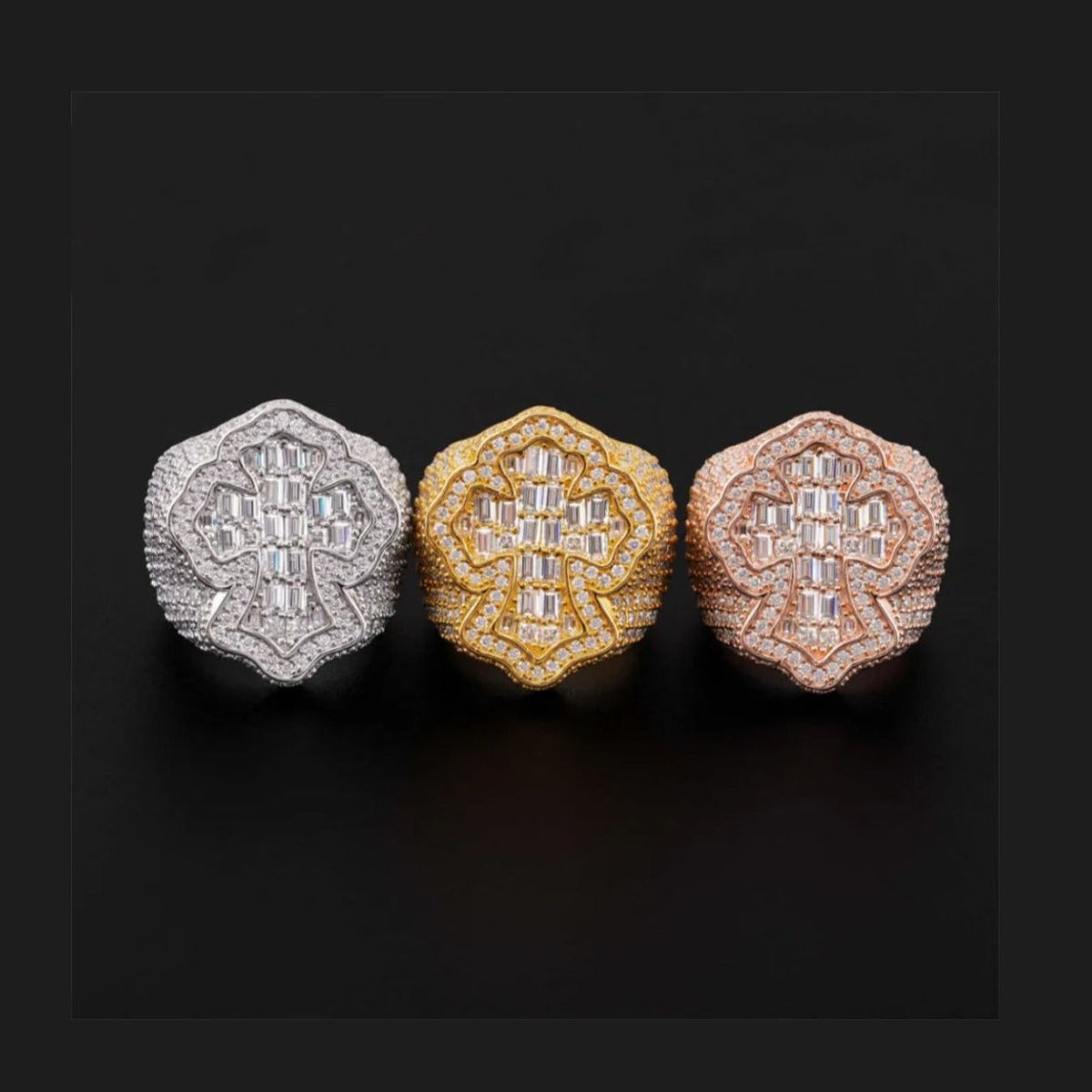 Iced Out Baguette Cross Ring for Men
