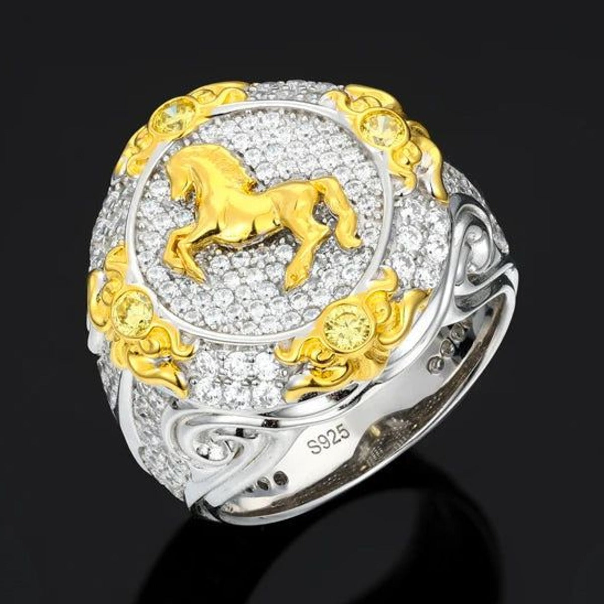 Moissanite Horse Zodiac Signet Ring for Men