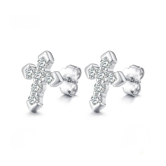 Moissanite Cross Stud Earrings