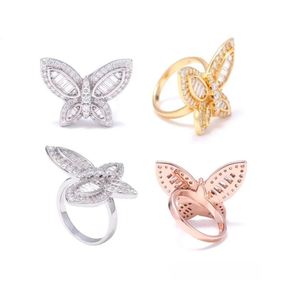 Iced Out Baguette Butterfly Ring