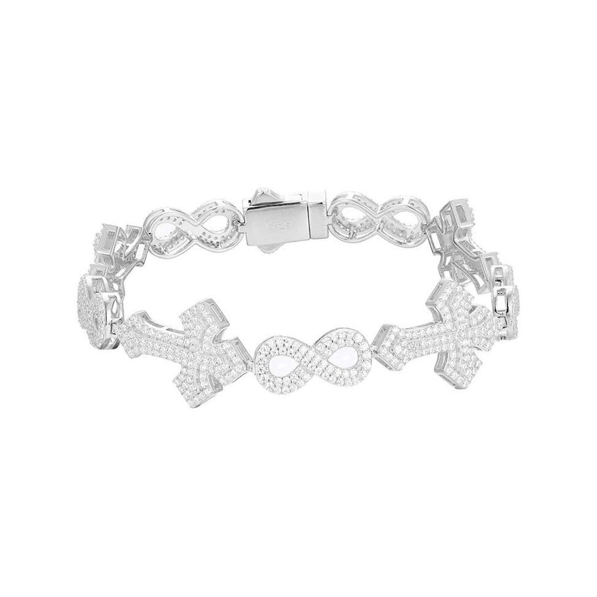 Iced Out Cross & Infinity Link Bracelet for Men