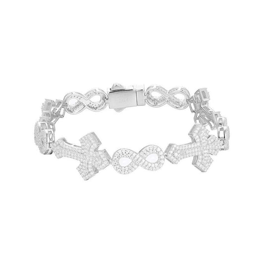 Iced Out Cross & Infinity Link Bracelet for Men