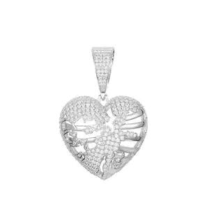 Iced Out Moissanite Hollow Heart Pendant Necklace for Men