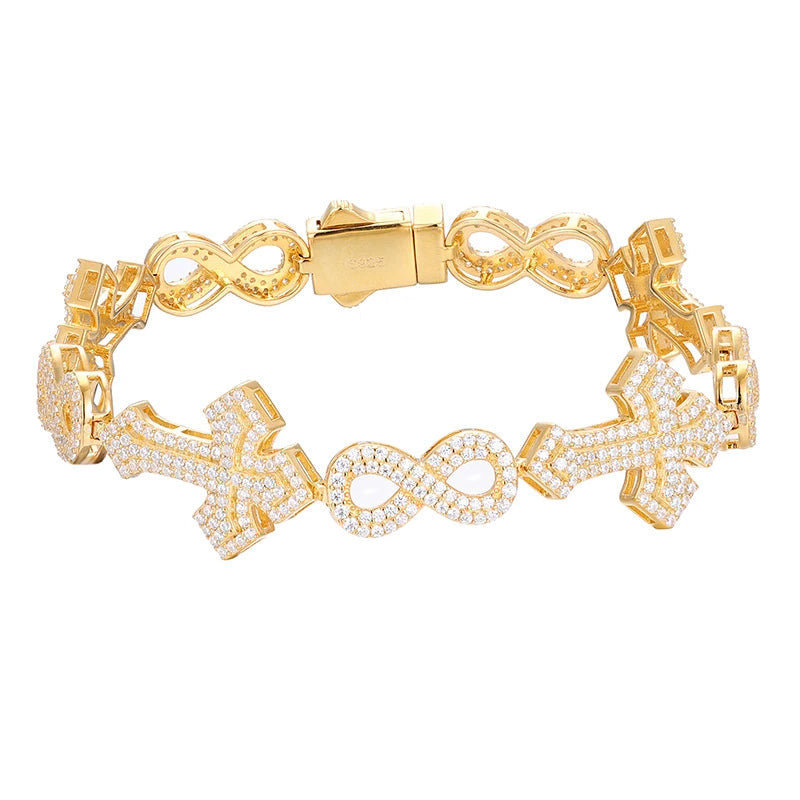 Iced Out Cross & Infinity Link Bracelet for Men, image 9