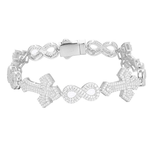 Iced Out Cross & Infinity Link Bracelet for Men, image 2