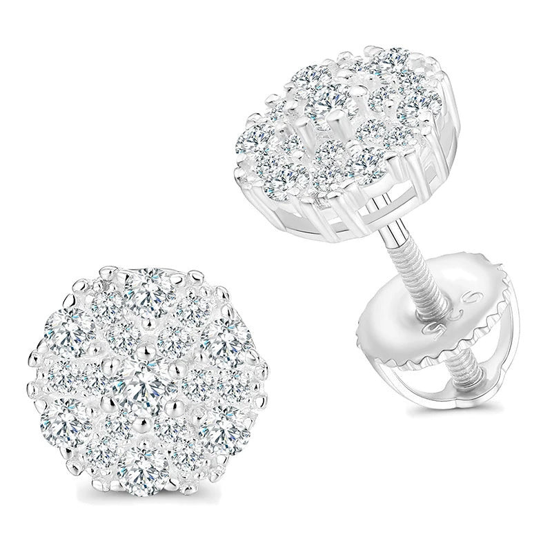 Moissanite Round Cluster Stud Earrings, image 8