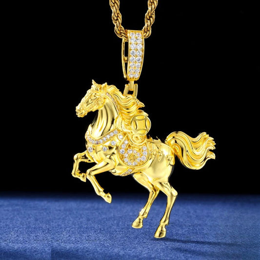 Iced Out Horse Pendant Necklace for Men, image 2