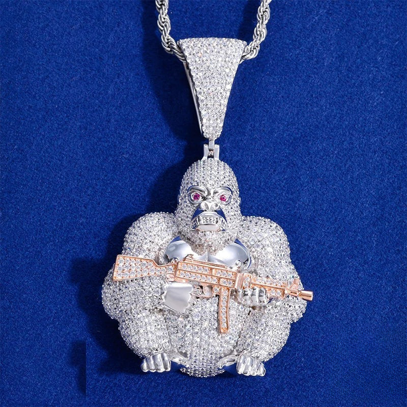Iced Out Gorilla Head Pendant Necklace for Men, image 2