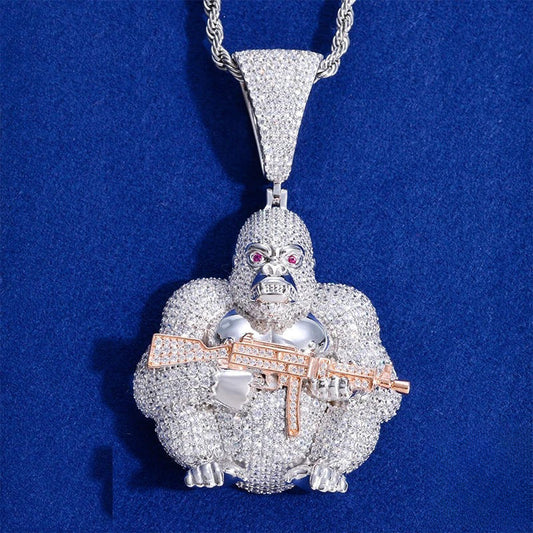 Iced Out Gorilla Head Pendant Necklace for Men, image 2