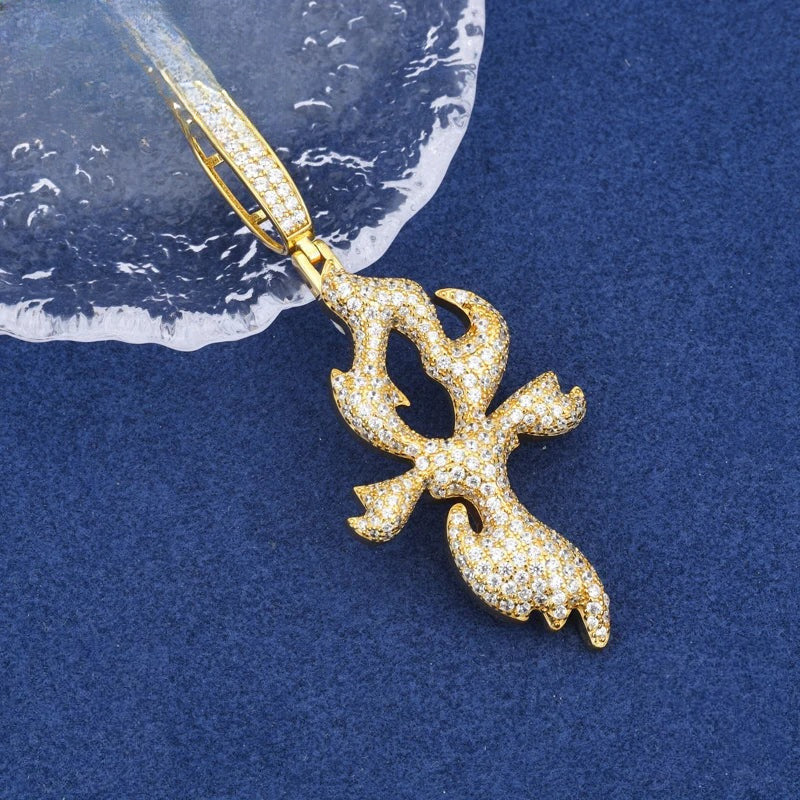 Iced Out Flame Cross Pendant Necklace for Men