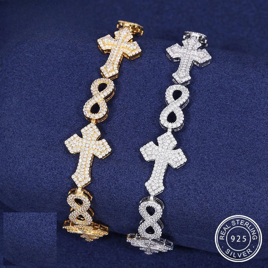 Iced Out Cross & Infinity Link Bracelet for Men, image 3