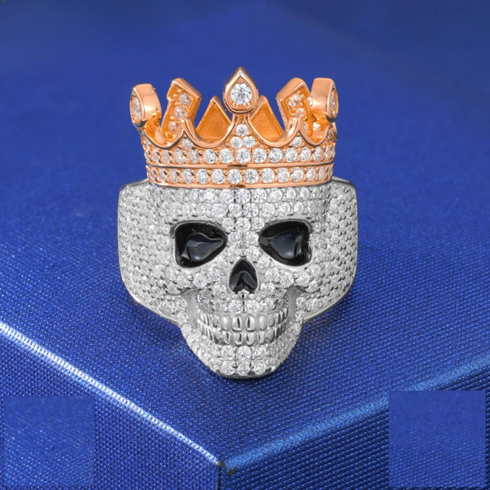 Iced Out Moissanite Crowned Skull Ring for Men, image 2