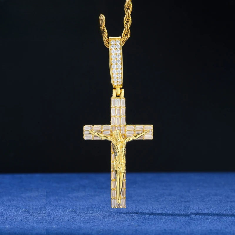Baguette Crucifix Pendant Necklace for Men