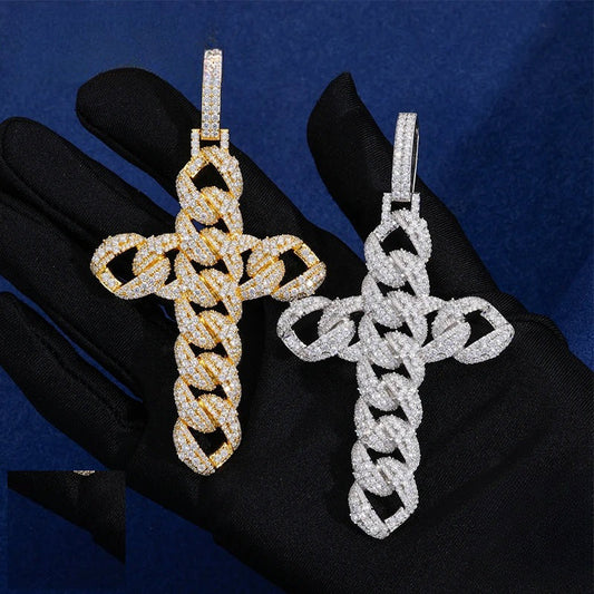 Iced Out Cuban Link Cross Pendant Necklace for Men, image 2