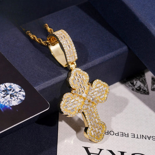 Baguette Moissanite Cross Pendant for Men, image 3