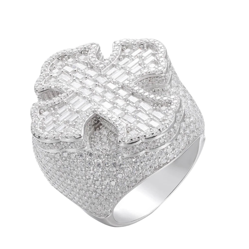 Iced Out Baguette Cross Ring for Men