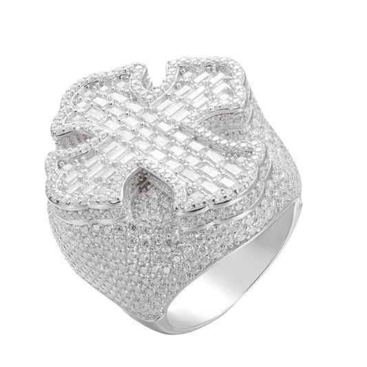 Iced Out Baguette Cross Ring for Men