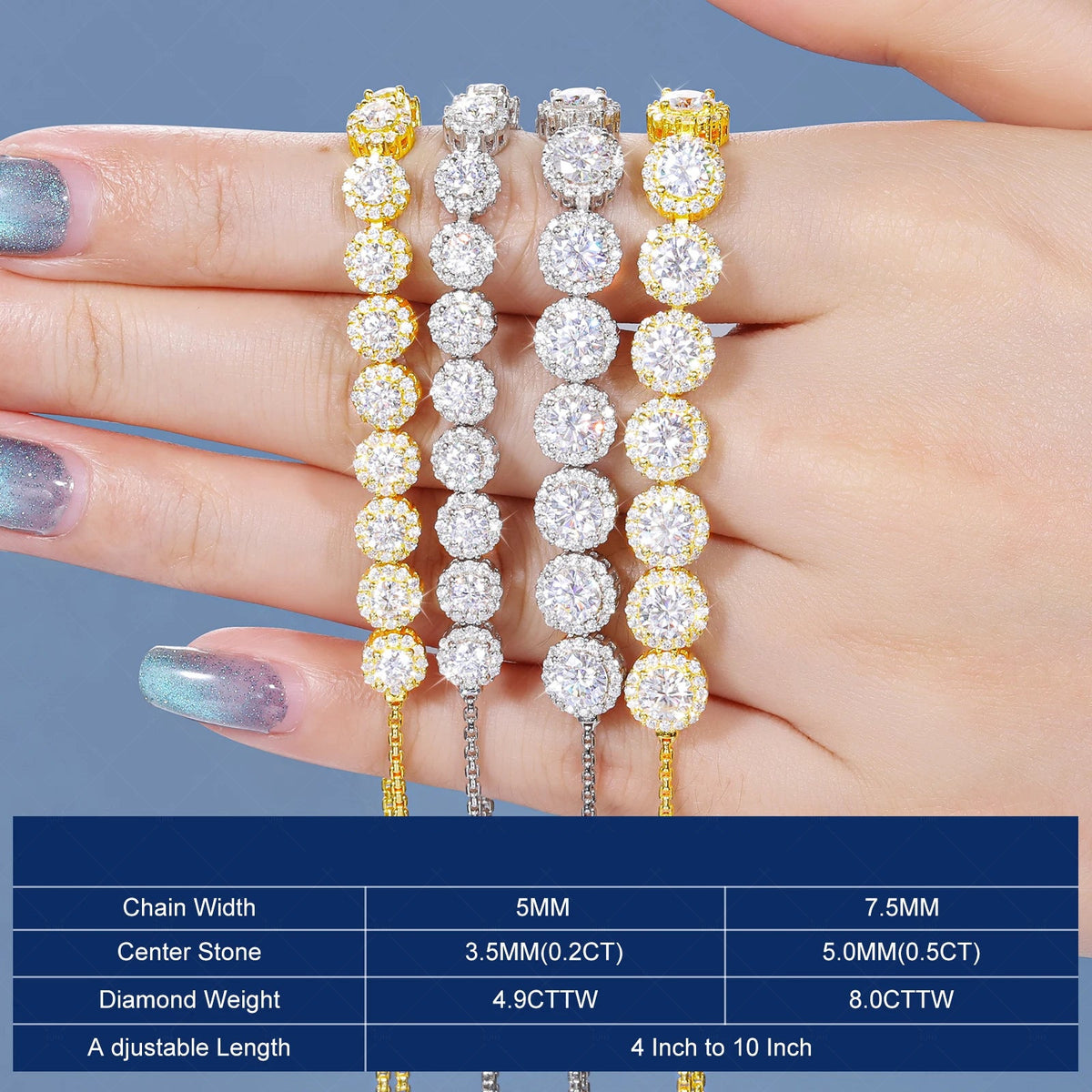 Iced Out Moissanite Halo Tennis Bracelet, image 3