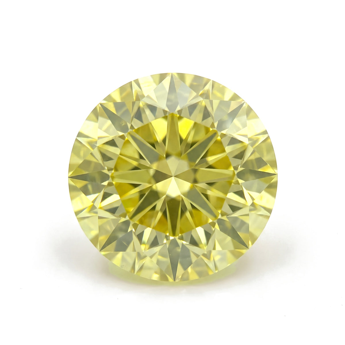 1.08 carat Fancy Intense Yellow round lab-grown diamond, IGI LG754548254. Studio image refined from the supplier's photo of this stone.