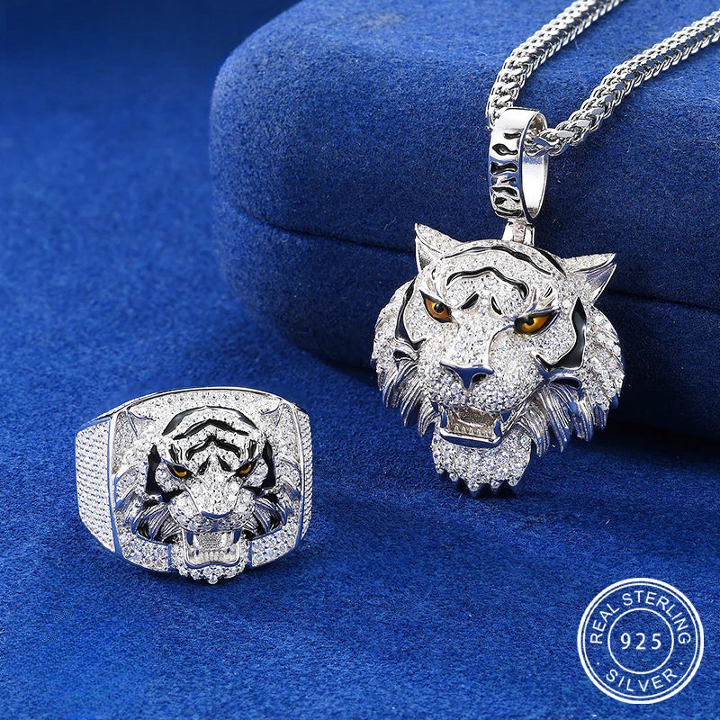 Moissanite Tiger Pendant & Ring Set for Men, image 2