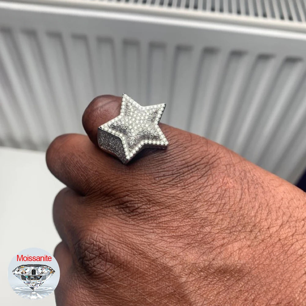Iced Out Moissanite Star Ring for Men, image 2