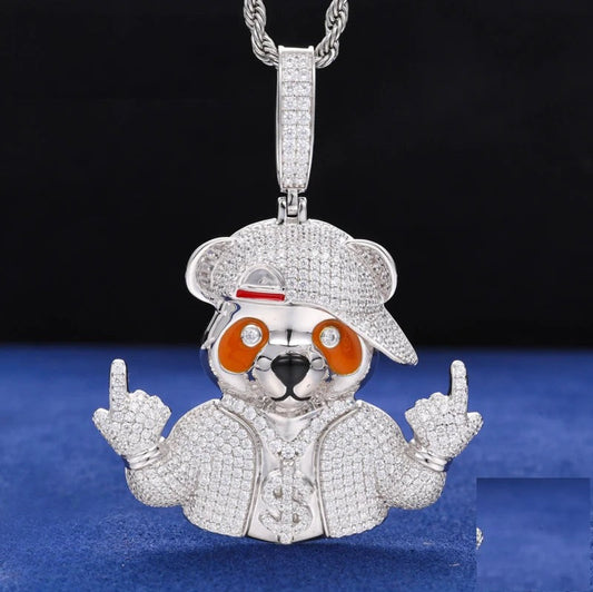 Iced Out Bear Pendant Necklace for Men, image 2