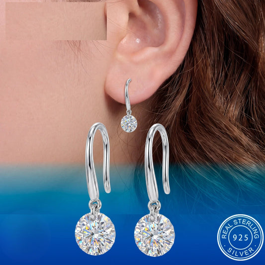 Moissanite U-Shaped Drop Hoop Earrings, image 2