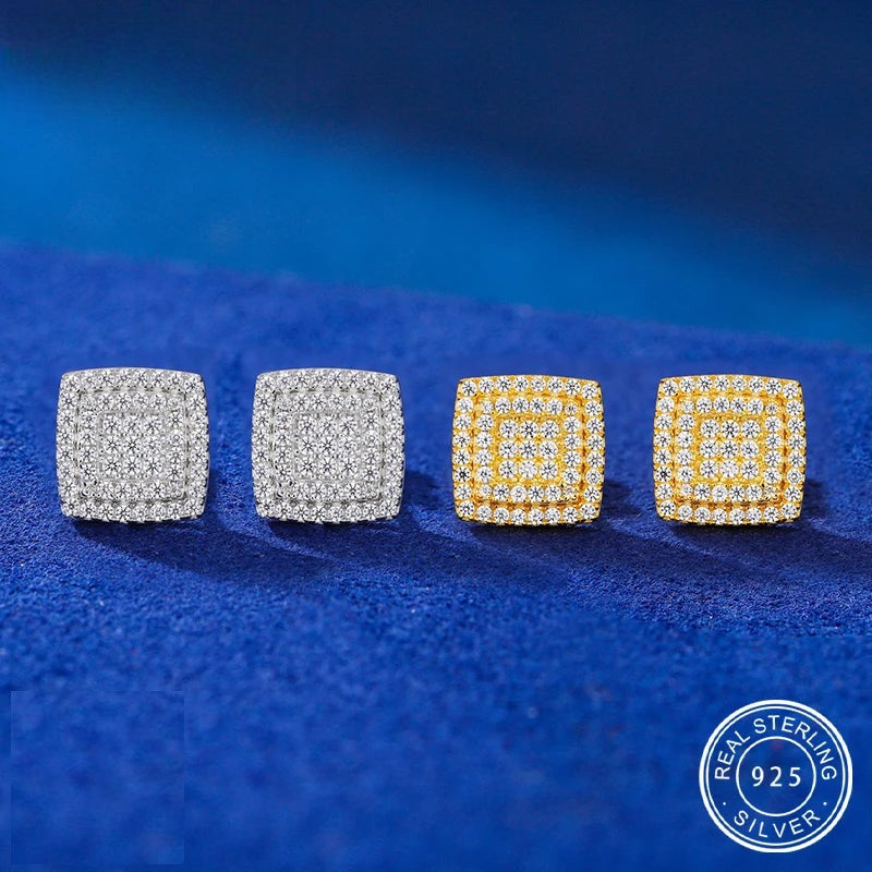 Iced Out Moissanite Triple Layer Square Stud Earrings for Men, image 3