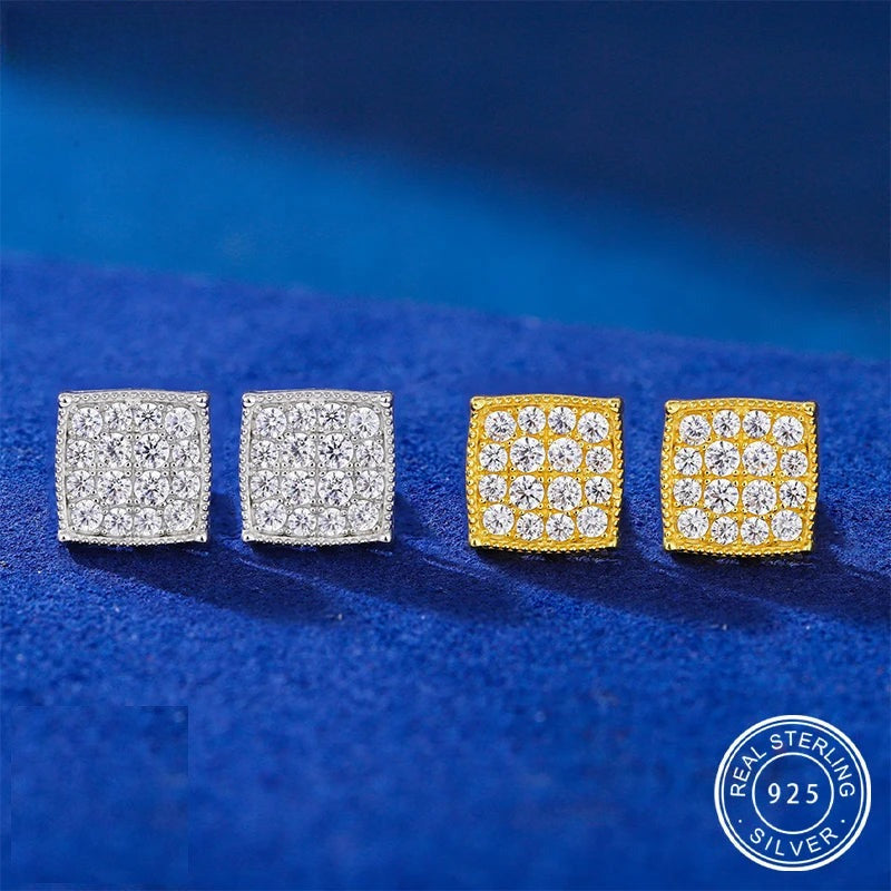 Iced Out Moissanite Square Cluster Stud Earrings, image 3