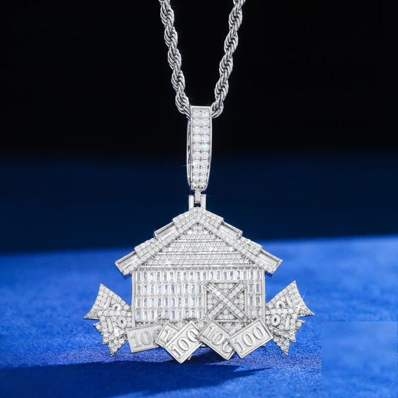 Iced Out House Pendant Necklace for Men, image 2
